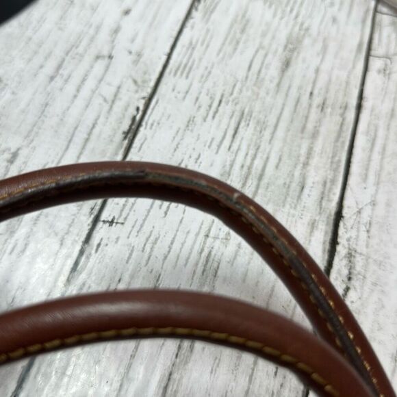 Etienne Aigner Lined Rattan Woven Maple Print Handbag Brown Faux Leather Trim - Picture 7 of 13